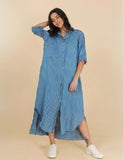 Blue Striped Linen Maxi Shirt Dress