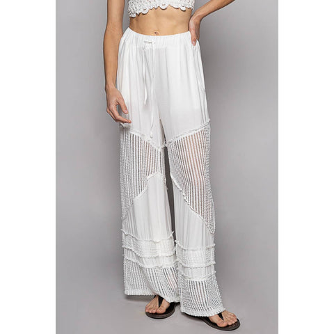 Contrast See Through Elastic Waist Knit Culottes Pants
