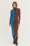 Split Tone Mock Neck Dress
