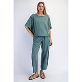 Cotton Blend Mineral Washed Top in Jungle Green