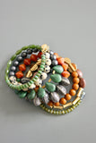 Jade, Jasper, Magnesite, Porcelain, Glass, & Brass Wrap Bracelet