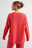 100% Cotton Loose-Fit Long Sleeve Dolman Top in Brushed Brick