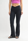 High-Waisted Yoga Pants with Crossover Front & Flare Leg in Black