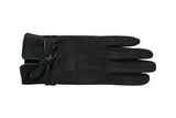 Texting Faux Suede Gloves with a Twist Bow Accent in Black