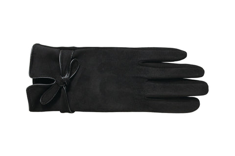 Texting Faux Suede Gloves with a Twist Bow Accent in Black