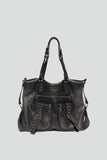 Studded Distressed Vegan Leather Tote in Washed Green