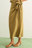 100% Linen Raw Hem Wrap Skirt in Olive