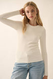 Shaper Fit Rib-Knit Long Sleeve in Off White