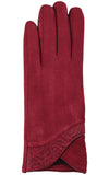 Texting Faux Suede Gloves with Embossed Accent Trim in Burgundy