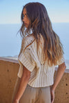 Crochet Knit Short Sleeve Sweater in Cream