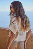 Crochet Knit Short Sleeve Sweater in Cream