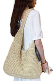 Crochet Woven Rattan Straw Wicker Hobo Bag in Beige