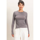 Crew Neck Long Sleeve Top in Black