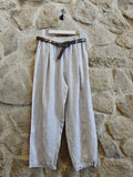 100% Linen Pants with Belt in White