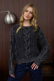 Washed Cable Knit Pullover Sweater in Charcoal