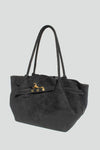 Faux Suede Shoulder Bag in Black