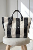Black & Beige Striped Tote Bag