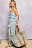Crochet Woven Tote Bag with Dotted Texture in Ivory Sky Multicolor