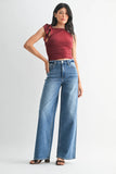 High-Rise Palazzo Full Length Straight Leg Jeans in Medium Wash