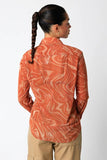 Mesh Blouse with Wave Print in Orange