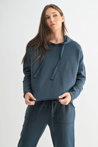 Everyday Hoodie with Raw-Edge Hem in Midnight Navy