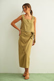 100% Linen Raw Hem Wide-Strap Tank Top in Olive