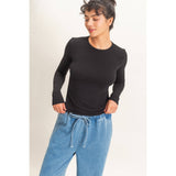 Crew Neck Long Sleeve Top in Black