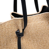 Straw Woven Tote in Black