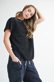 Wide Leg Cotton Twill Utility Pants with Drawstring in Navy