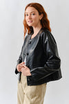 Faux Leather Jacket with Whipstitch Edge in Black