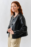 Faux Leather Jacket with Whipstitch Edge in Black