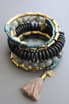 Magnesite, Green Hematite, Labradorite, & Brass Wrap Bracelet