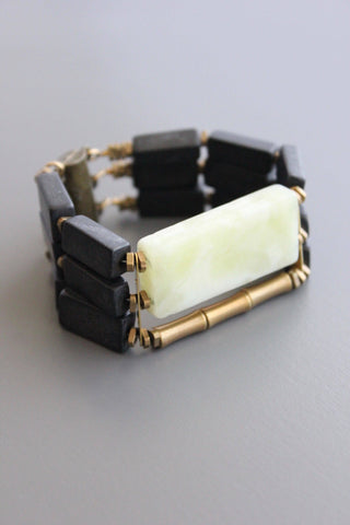 Jade & Black Stone 3 Strand Bracelet
