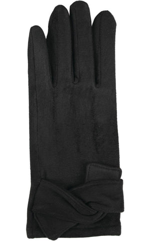 Texting Faux Suede Gloves with Flat Knot Trim in Black