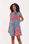 Shift Dress with Baroque Swirls in Blue & Red