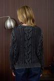 Washed Cable Knit Pullover Sweater in Charcoal