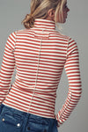 Striped Long Sleeve Turtleneck Top in Ivory & Rust