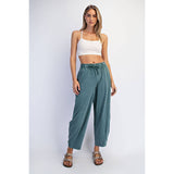 Cotton Blend Mineral Washed Barrel Pant in Jungle Green