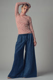 Striped Long Sleeve Turtleneck Top in Ivory & Rust