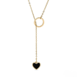 18K Gold PVD Coated Lariat Necklace with Black Heart in Gold