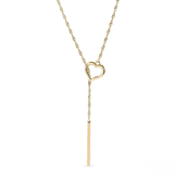 18K Gold PVD Coated Lariat Necklace with Heart & Drop Bar