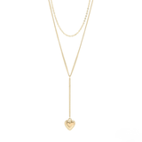 18K Gold PVD Coated Layered Lariat Necklace with Heart Charm