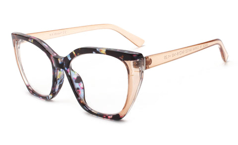 Oversized Two-Toned Cat-Eye Reading Glasses in Blue Multicolor & Champagne