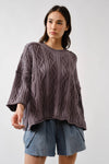 Oversized Washed Cable Sweater in Grey