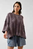 Oversized Washed Cable Sweater in Grey