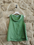 100% Linen Sleeveless Top with Boat Neckline in Green