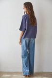 Oversized Knit Short Sleeve Sweater in Violet