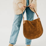 Rivet Vegan Suede Hobo Bag in Chocolate