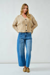 Oversized Washed Cable Cardigan in Taupe