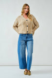 Oversized Washed Cable Cardigan in Taupe